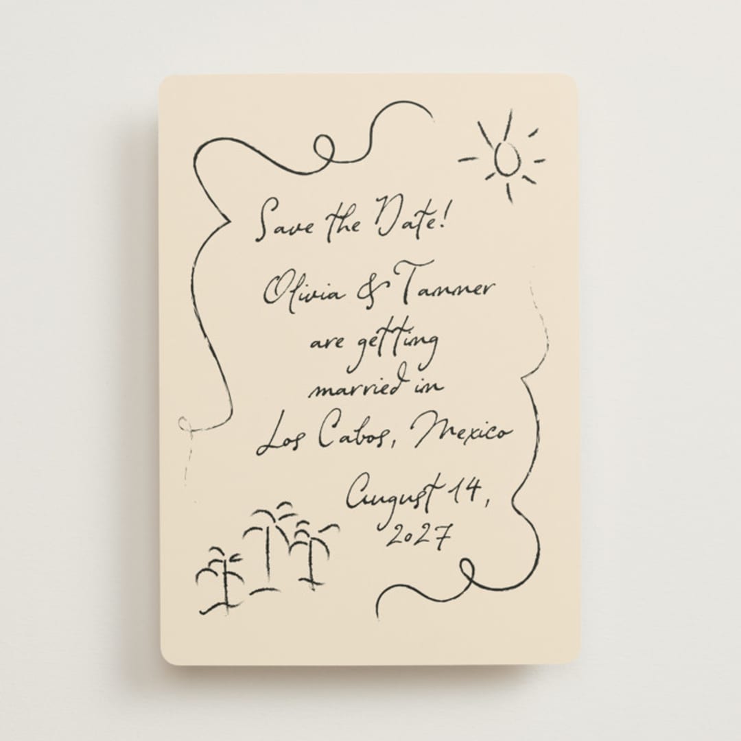 "Sunny Love" - Save the Dates in Sand by Ashley Iwafuchi - Front