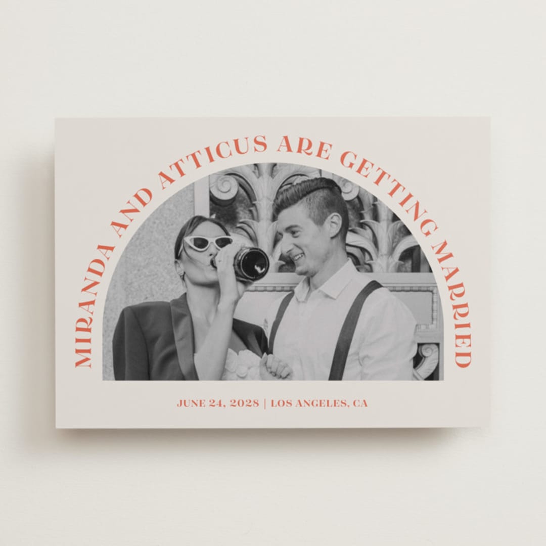 "Surrounding" - Save the Dates in Persimmon by Sarah Cohn - Front