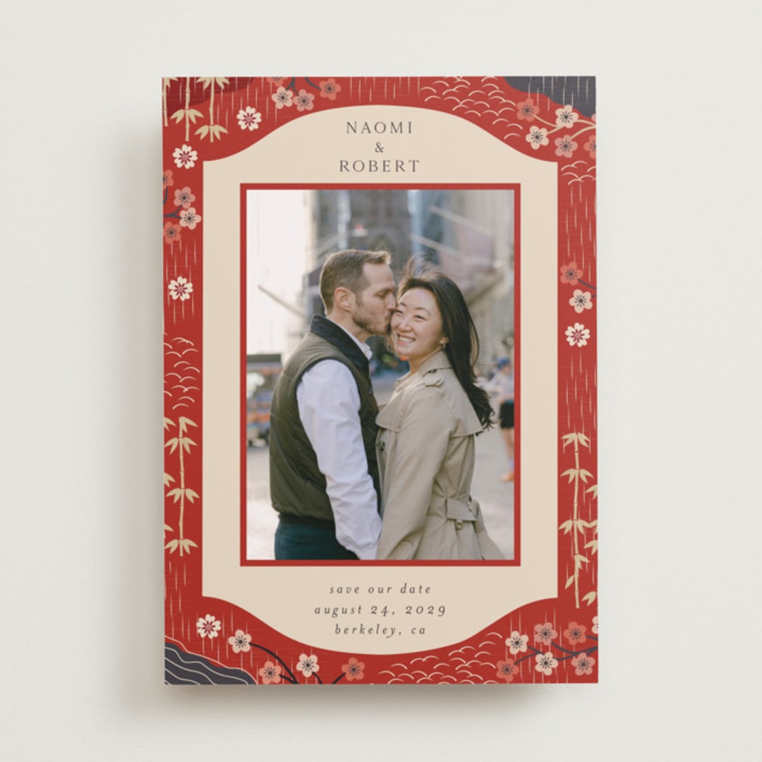 "Japanese Textile" - Save the Dates in Rose by Jennifer Holbrook - Front