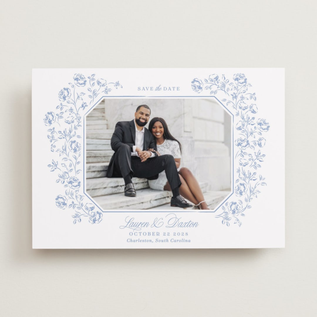 "Framed Florals" - Save the Dates in Sky by Robert and Stella - Front
