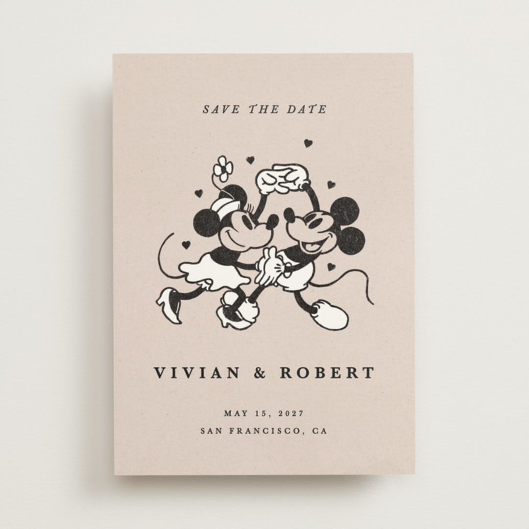 "Disney's Retro Mickey Mouse and Minnie Mouse" - Save the Dates in Retro by Sumak Studio - Front