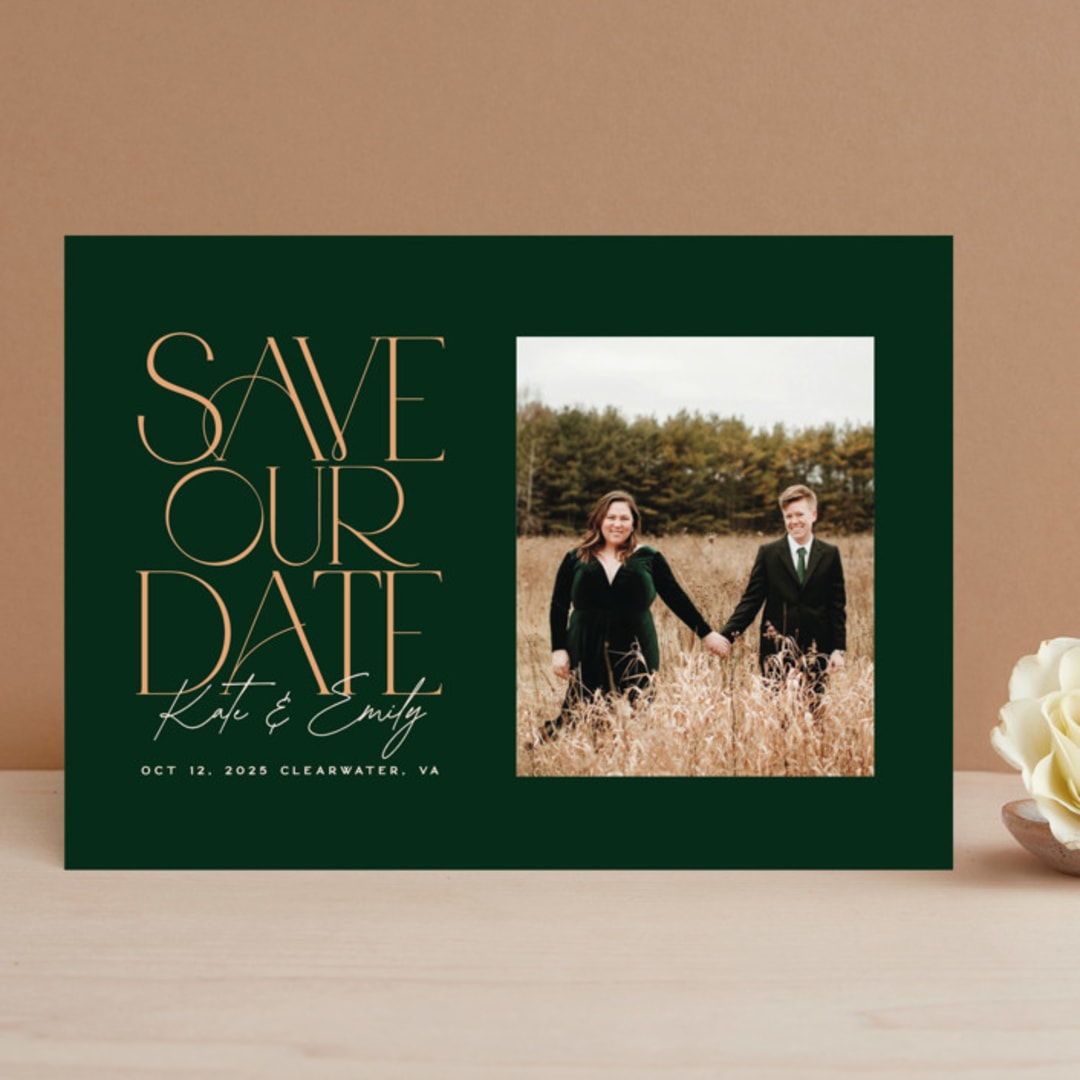 "Bold Type" - Save the Dates in Evergreen by Owl and Toad - Front