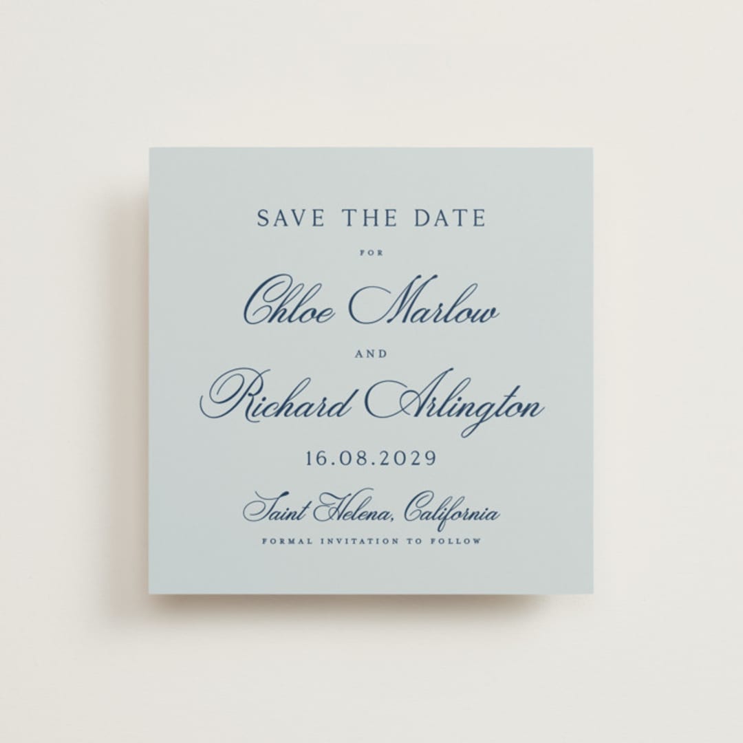 "Landscape Script" - Save the Dates in Sky by Kelly Schmidt - Front