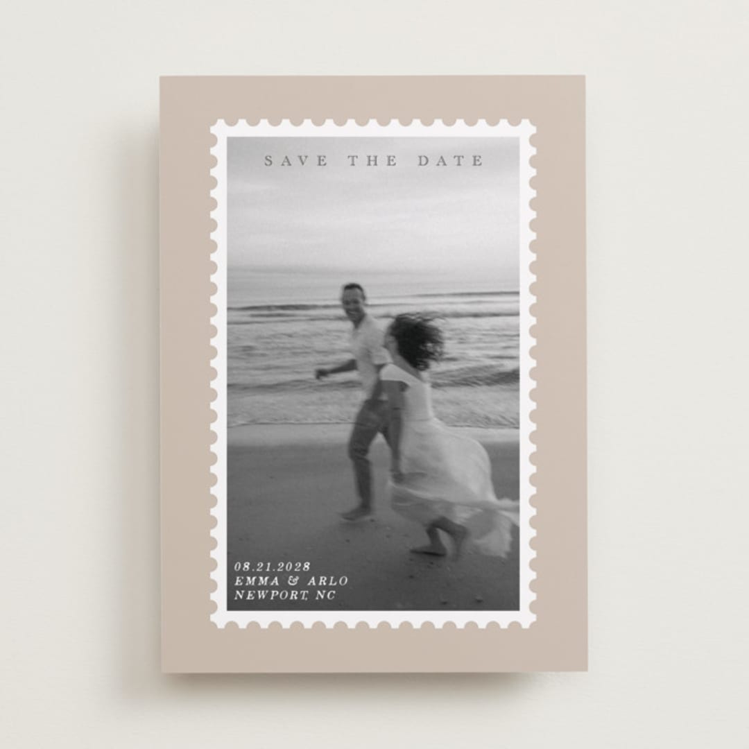 "Stamp" - Save the Dates in Taupe by Claire - Front