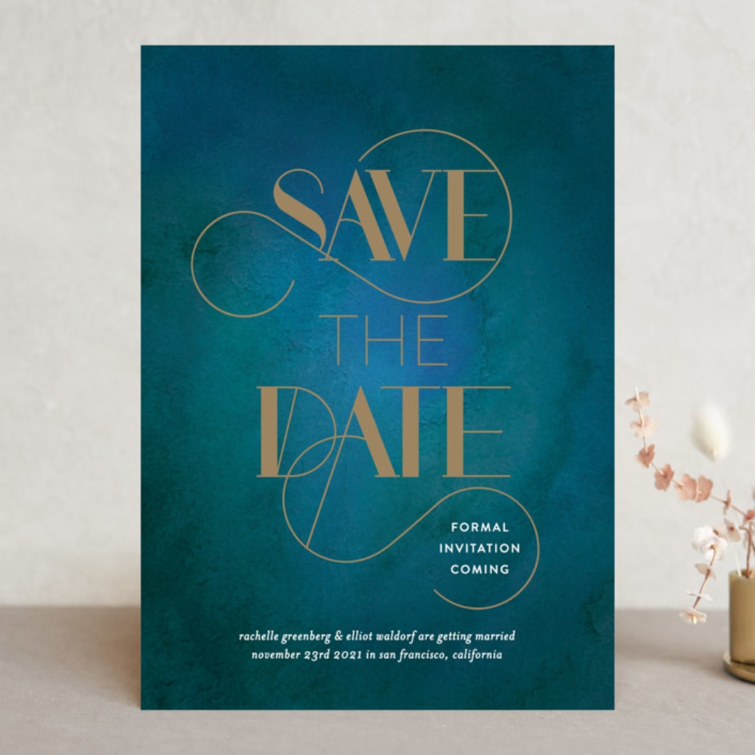 "Gilded Elegance" - Save the Dates in Peacock by Simona Camp - Front