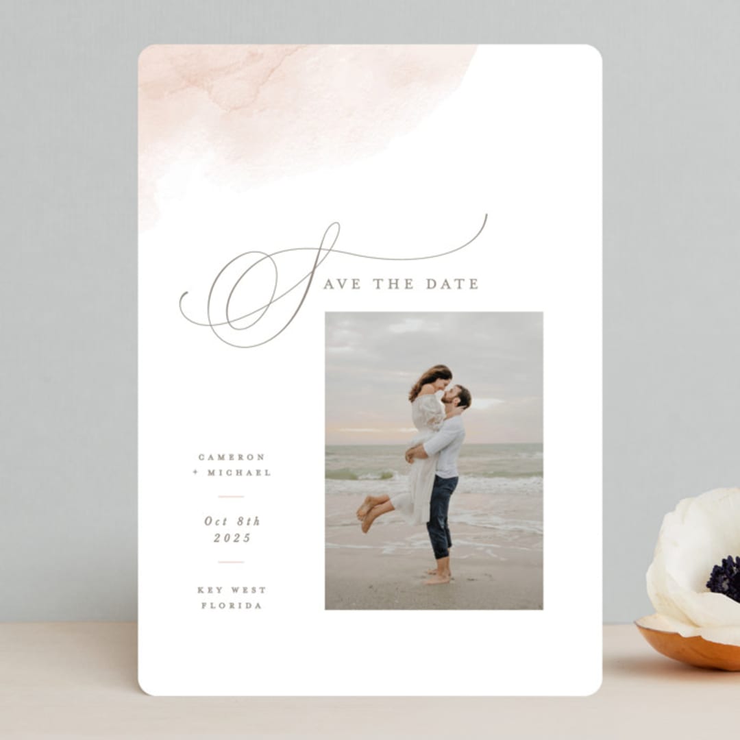 "Watercolor Corner" - Save the Dates in Blush by Hooray Creative - Front