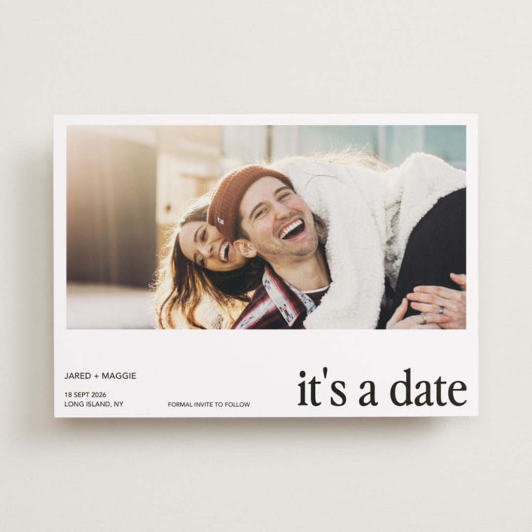 "It's our date" - Save the Dates in Snow by Mere Paper - Front