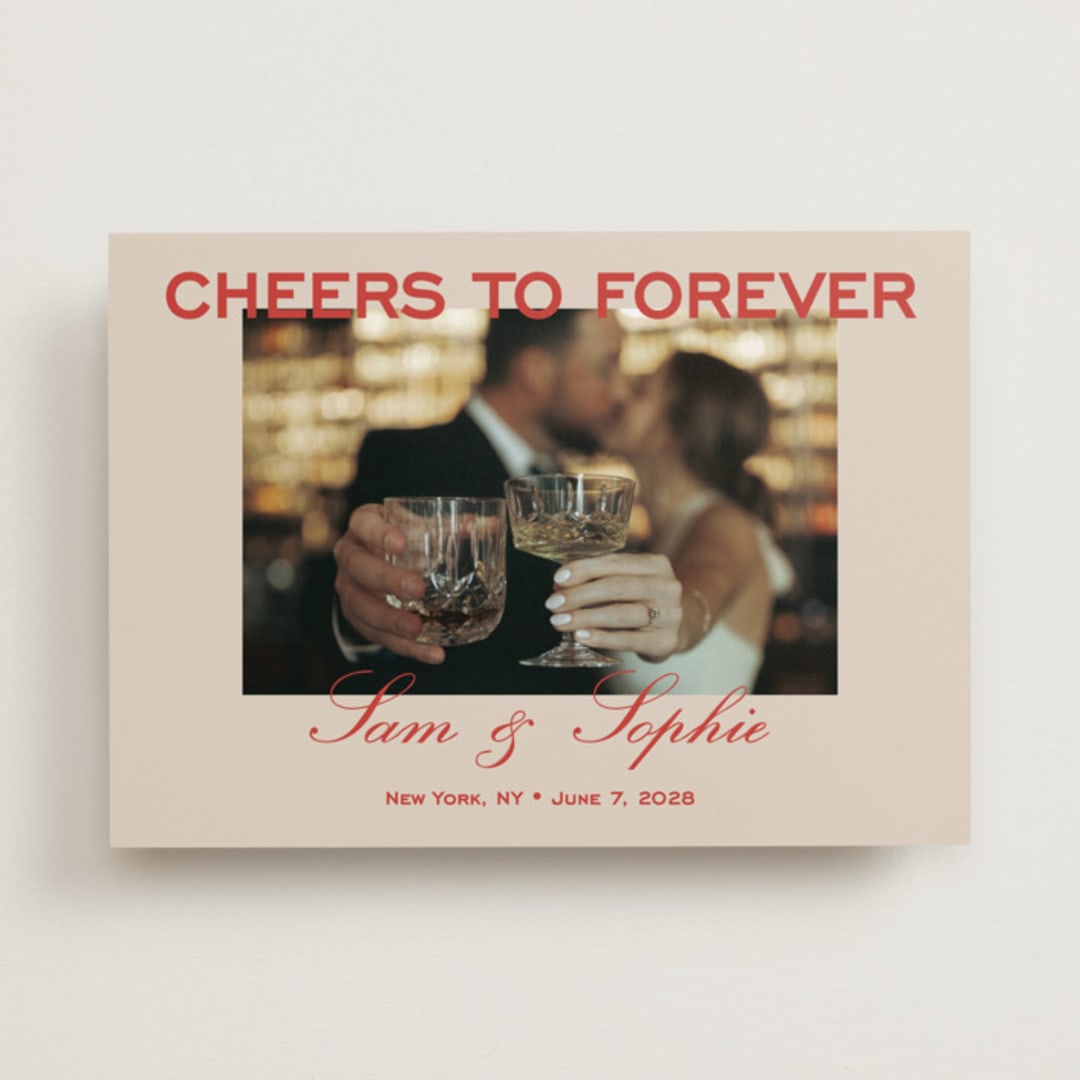 "Bold Cheers" - Save the Dates in Tomato by Sydney Kay - Front