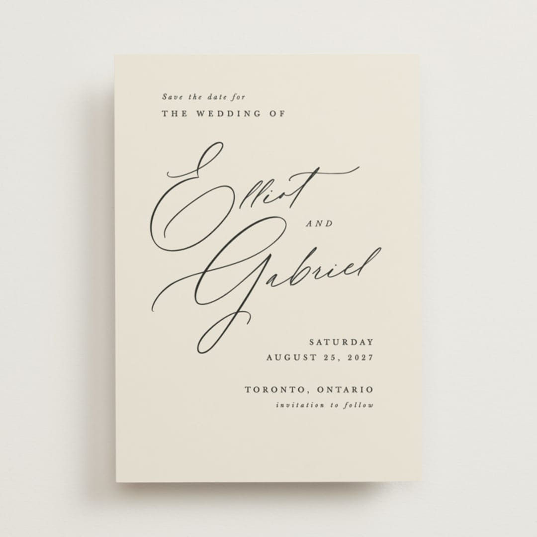 "Scripted Names" - Save the Dates in Ecru by Hooray Creative - Front