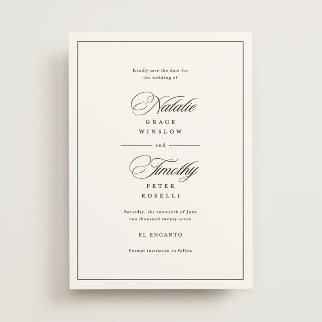 "Sincerity" - Save the Dates in Noir by Kimberly FitzSimons - Front