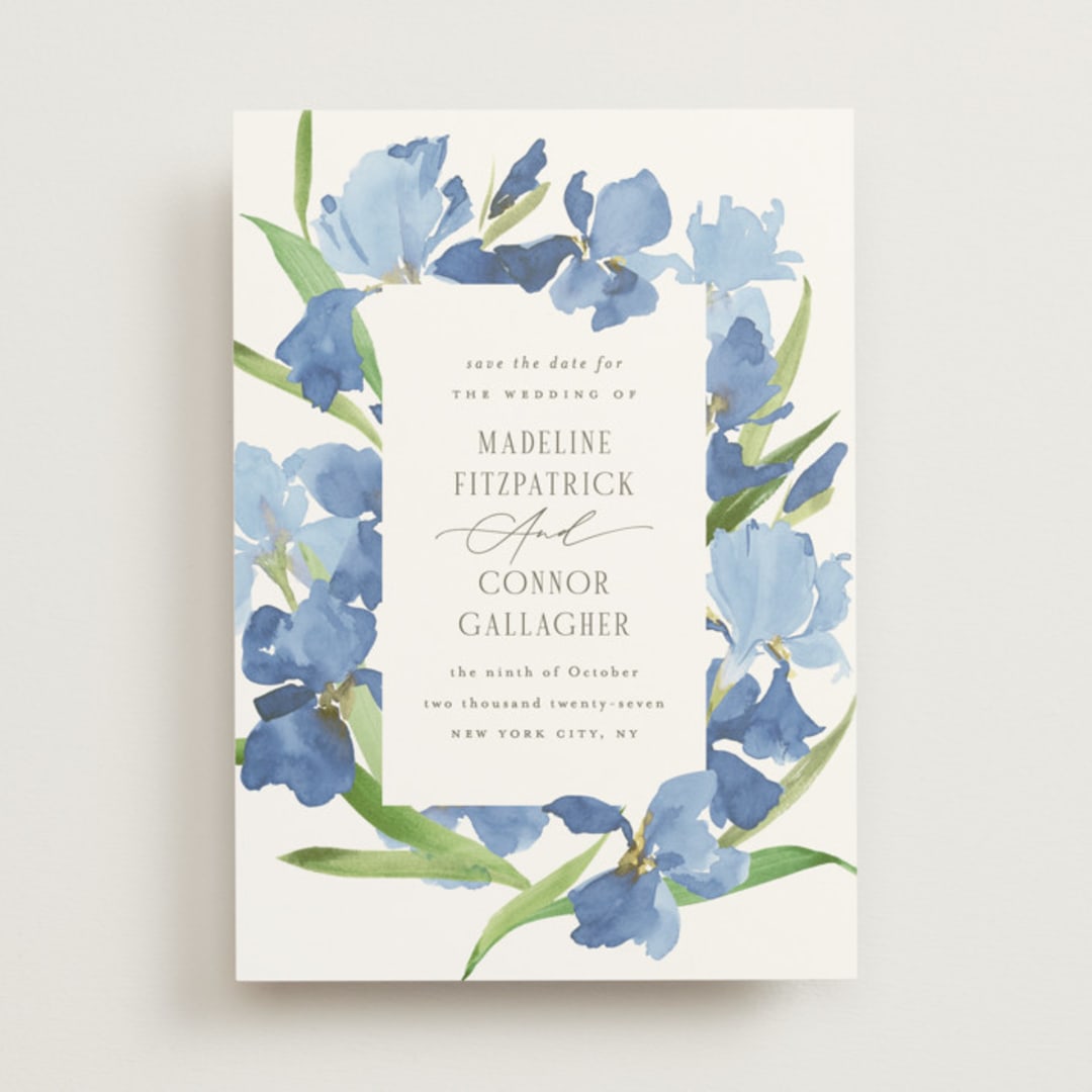 "Irises" - Save the Dates in Lake by Everett Paper Goods - Front