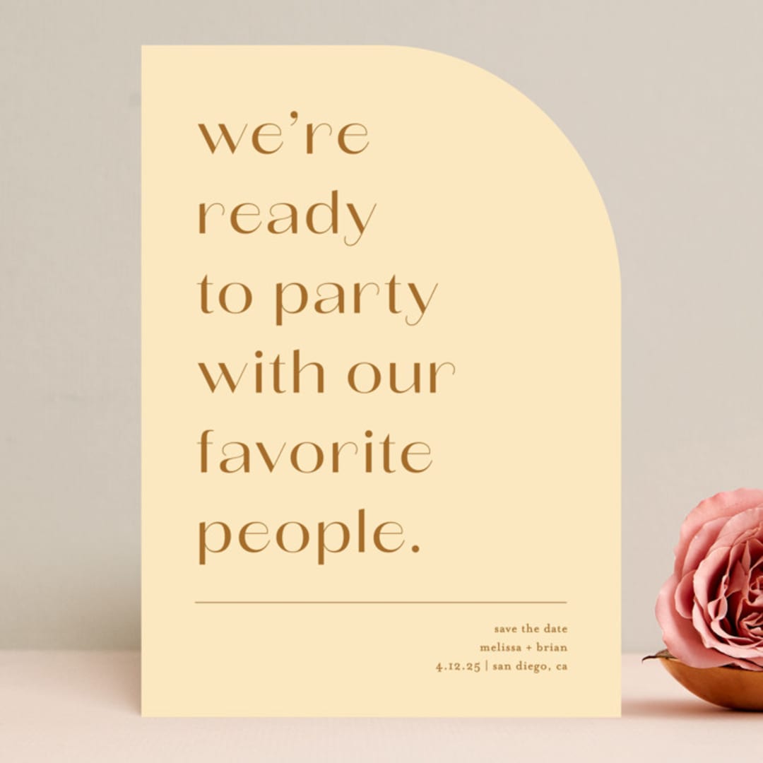 "Ready to Party" - Save the Dates in Buttercup by Olivia Goree - Front