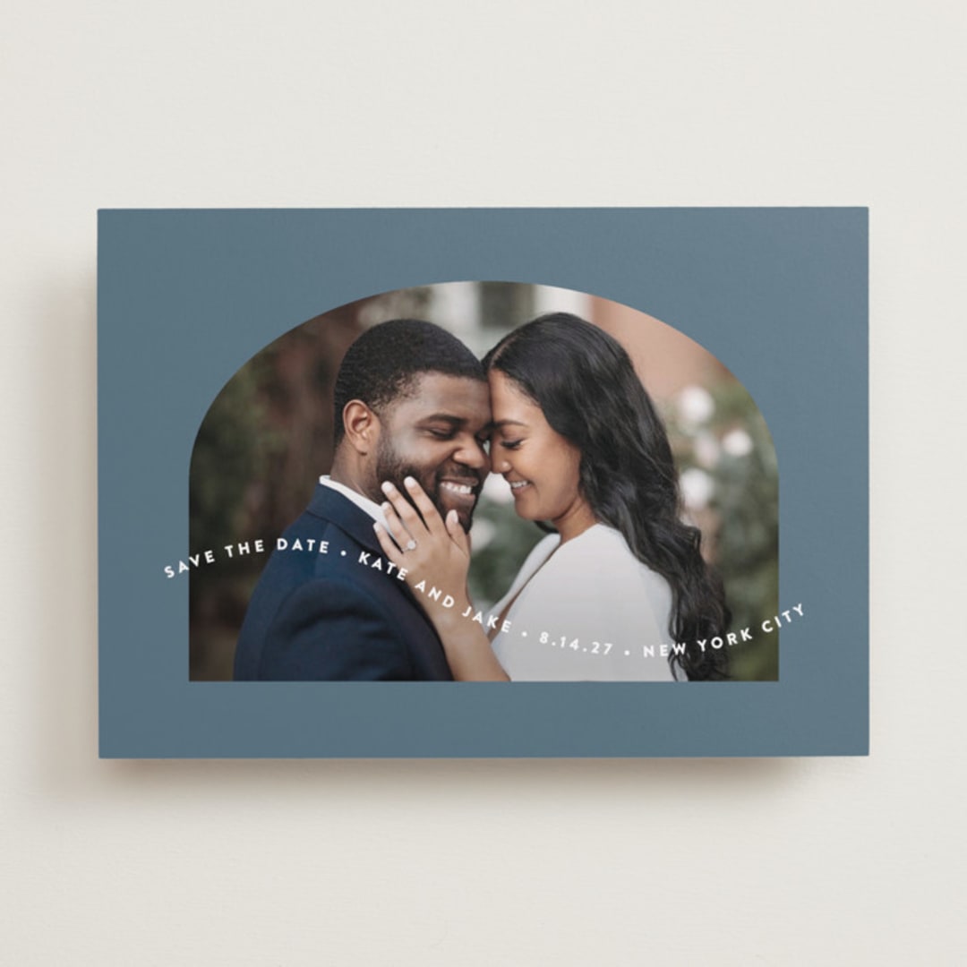 "Wavy Arch" - Save the Dates in Dusty Blue by Leah Ragain - Front