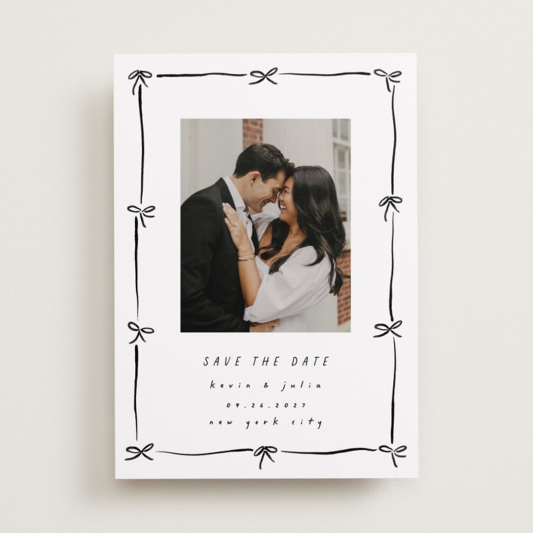 "Preppy Bow Border" - Save the Dates in Coal by Susan Zinader - Front