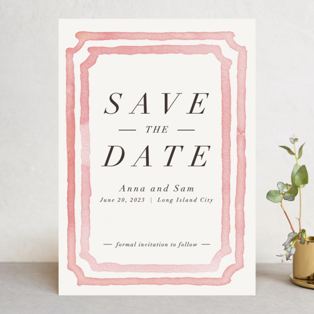 "Watercolor Frame" - Save the Dates in Coral by Laura Condouris - Front