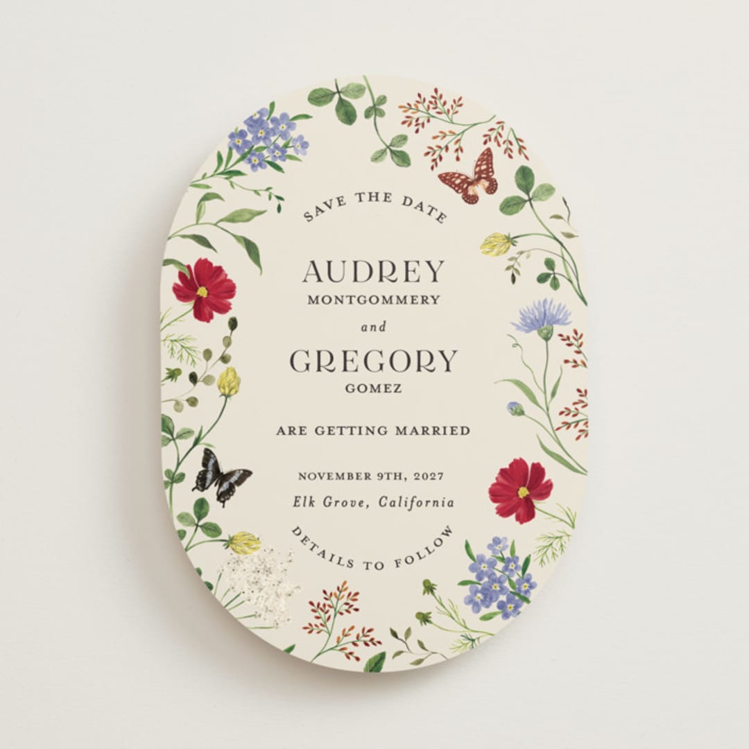 "Wild meadow" - Save the Dates in Elder Flower by Sarah Knight - Front