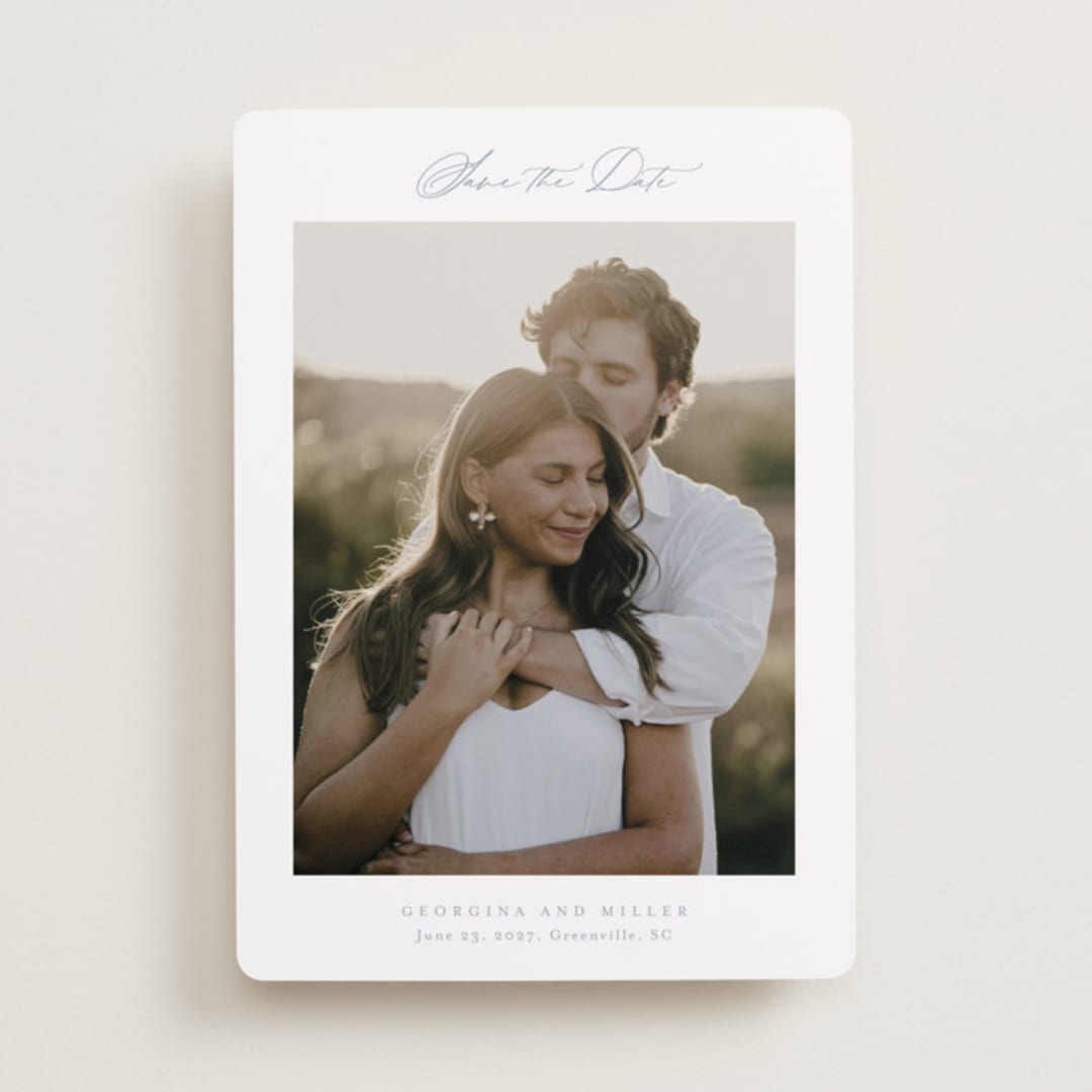 "Modern Air" - Save the Dates in Dusty Blue by Stacey Meacham - Front