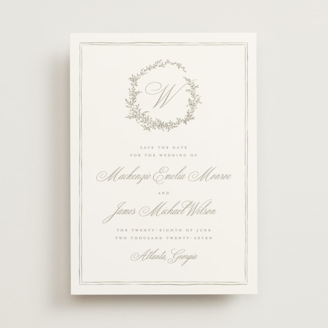 "Romantic Wreath" - Save the Dates in Chantilly by Wildfield Paper Co - Front