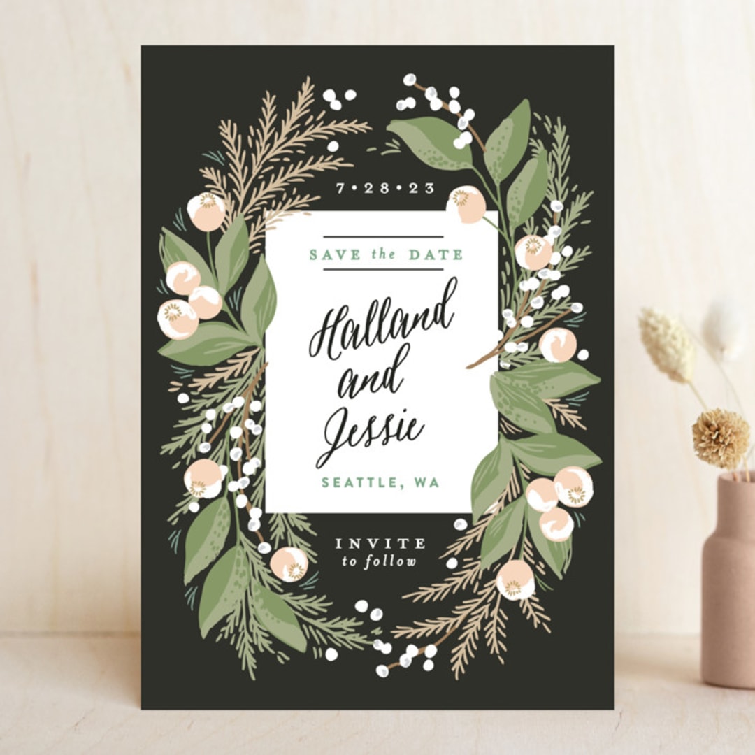 "Rustic Floral Fern" - Save the Dates in Charcoal by Alethea and Ruth - Front