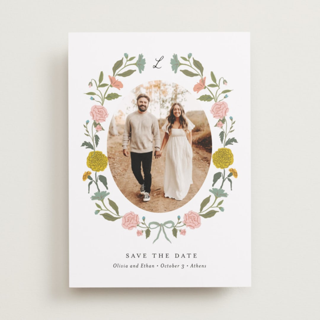 "botanical cameo" - Save the Dates in Swan by Lori Wemple - Front