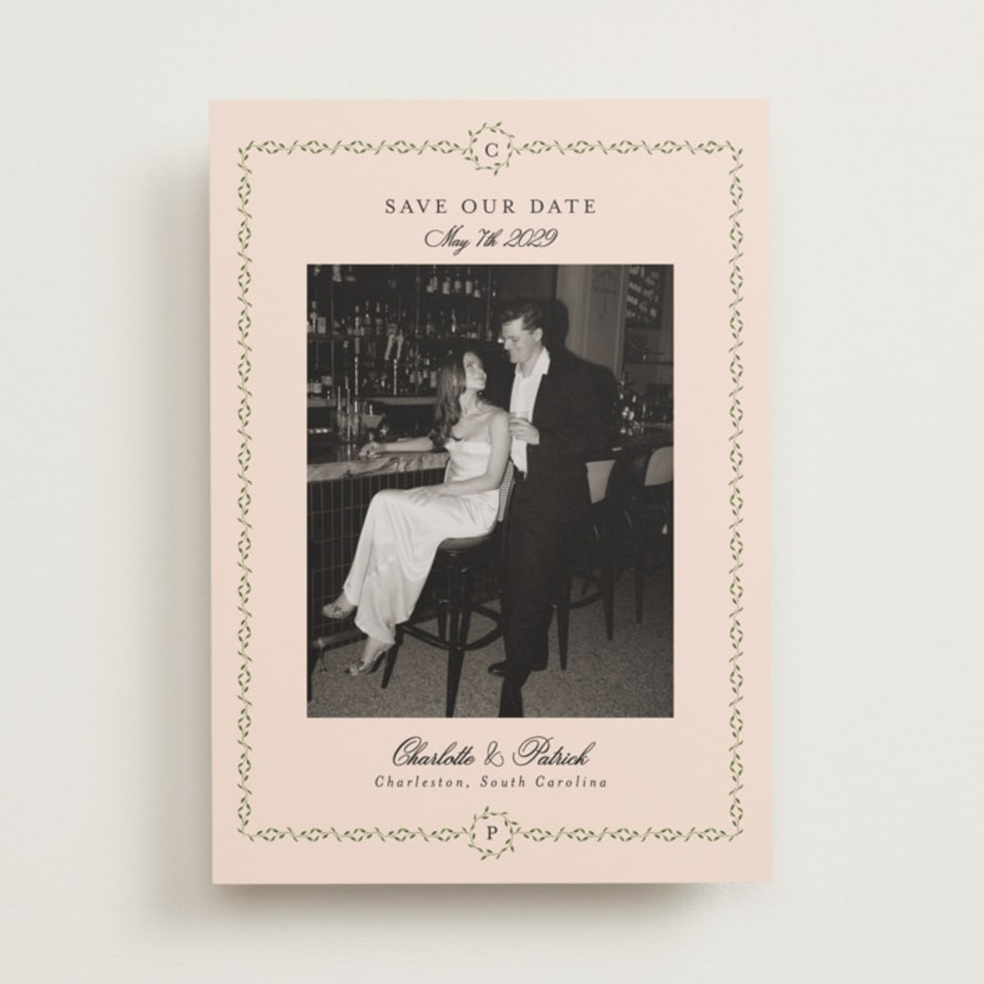 "Monogramed" - Save the Dates in Blush by Susan Moyal - Front