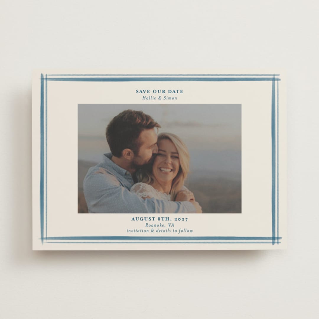 "Gingham Border" - Save the Dates in Indigo by Hannah Bowman - Front