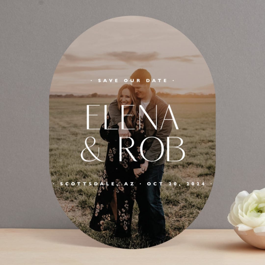 "Etching" - Save the Dates in Dusty by Up Up Creative - Front