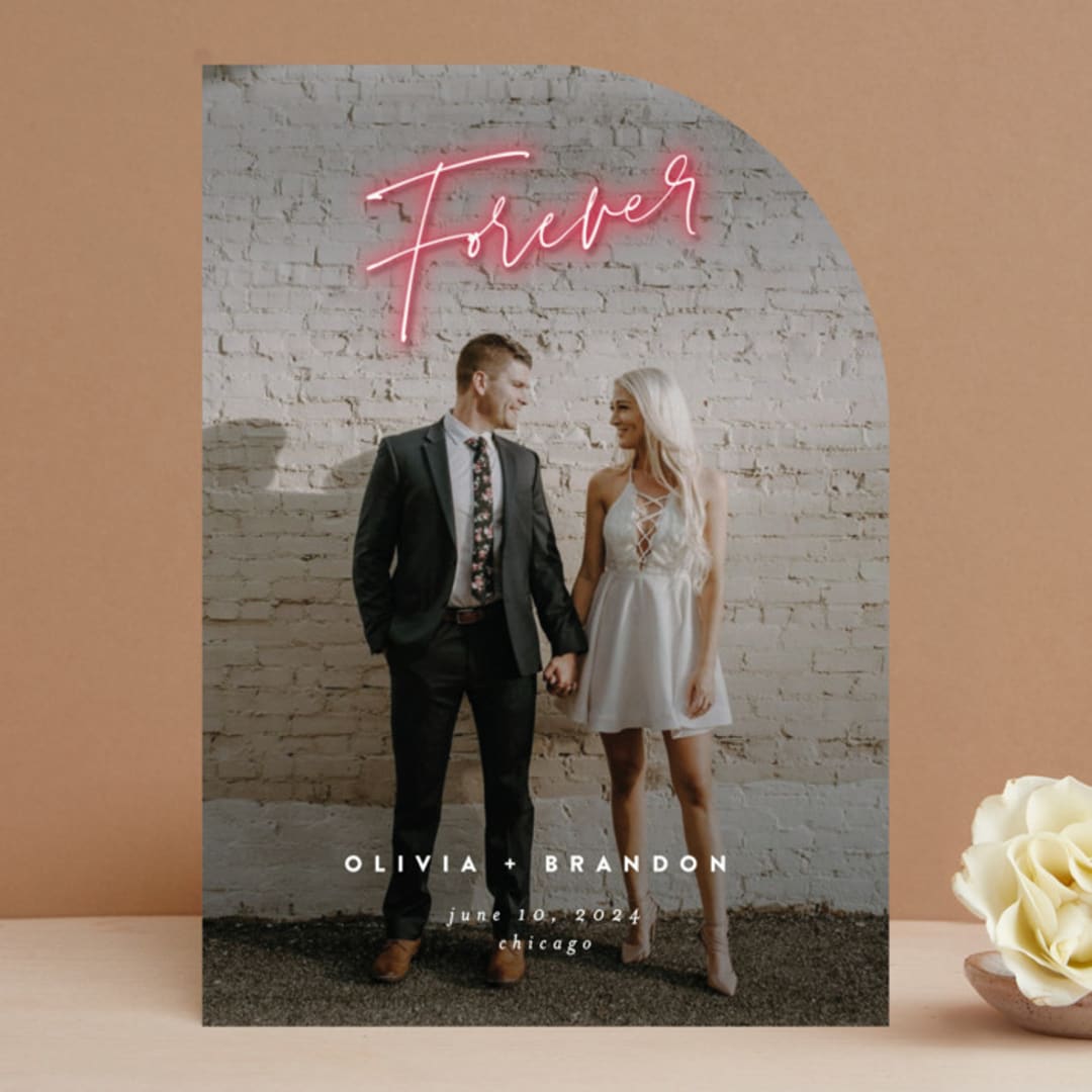 "Neon" - Save the Dates in Flamingo by Joanna Griffin - Front