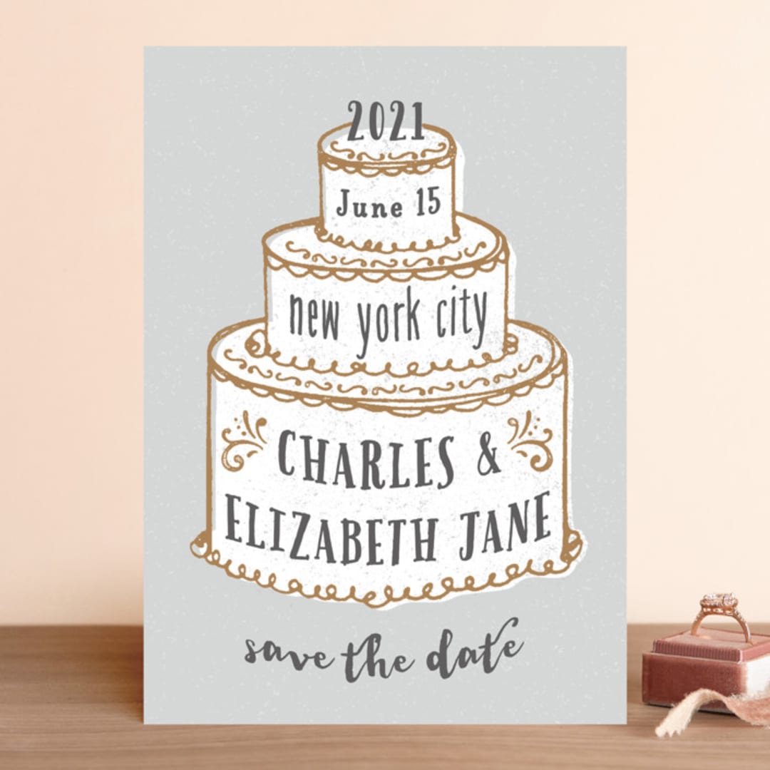 "There Will Be Cake" - Save the Dates in Dove by Megan Tamaccio - Front