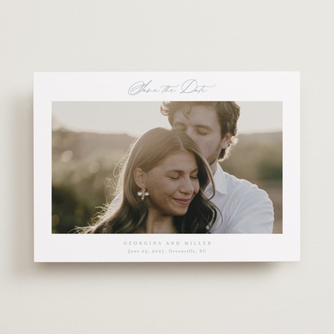 "Modern Air" - Save the Dates in Dusty Blue by Stacey Meacham - Front