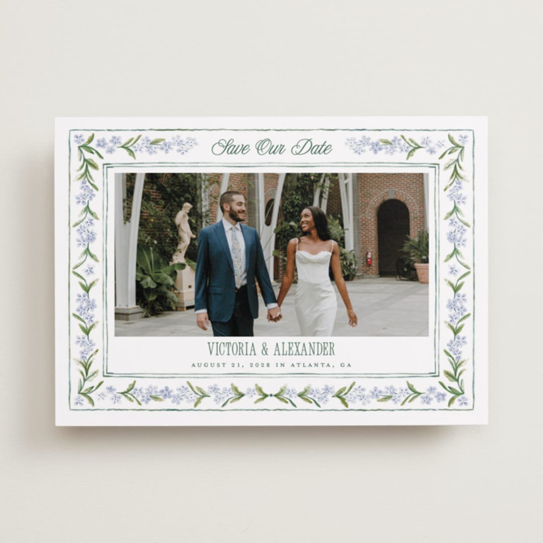 "Vintage Sketched" - Save the Dates in Wisteria by Jenna Holcomb - Front