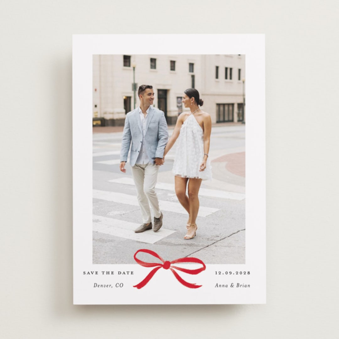 "Crimson Bow" - Save the Dates in Crimson by Olivia Kanaley Inman - Front