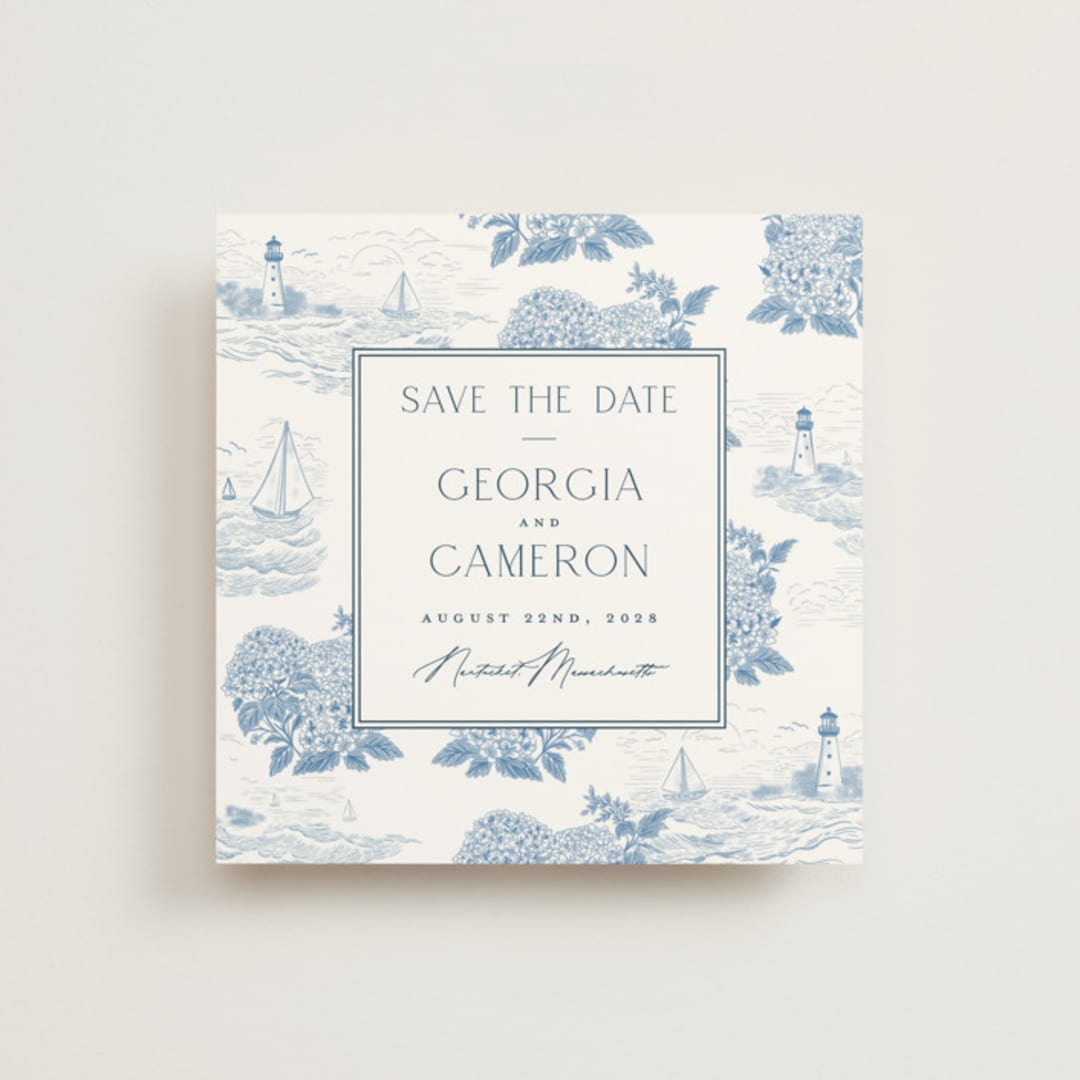 "Coastal Toile" - Save the Dates in Sea by Jenna Holcomb - Front