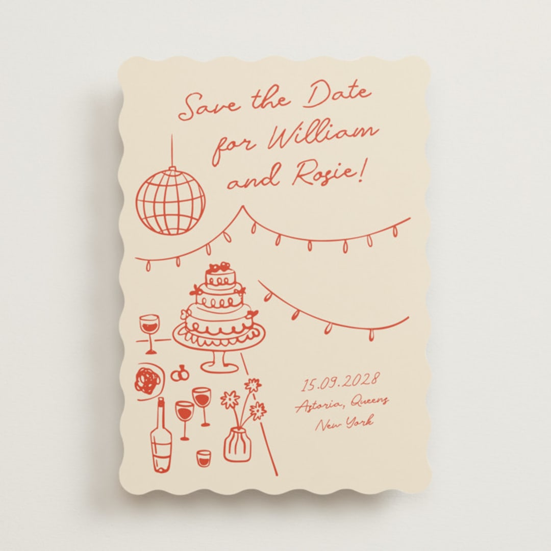 "Party On!" - Save the Dates in Sangria Spark by Zove Ahhh - Front