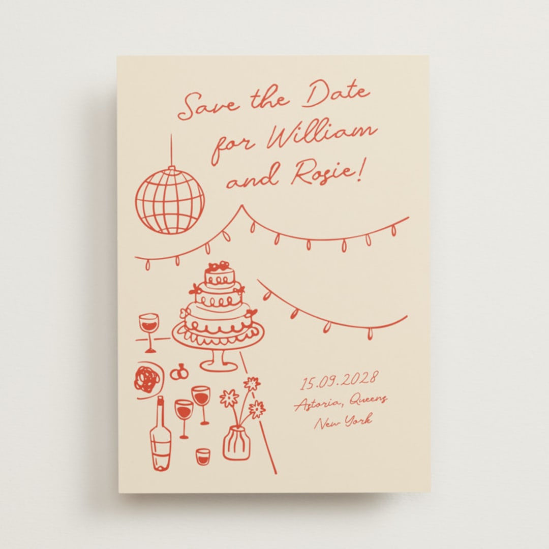 "Party On!" - Save the Dates in Sangria Spark by Zove Ahhh - Front