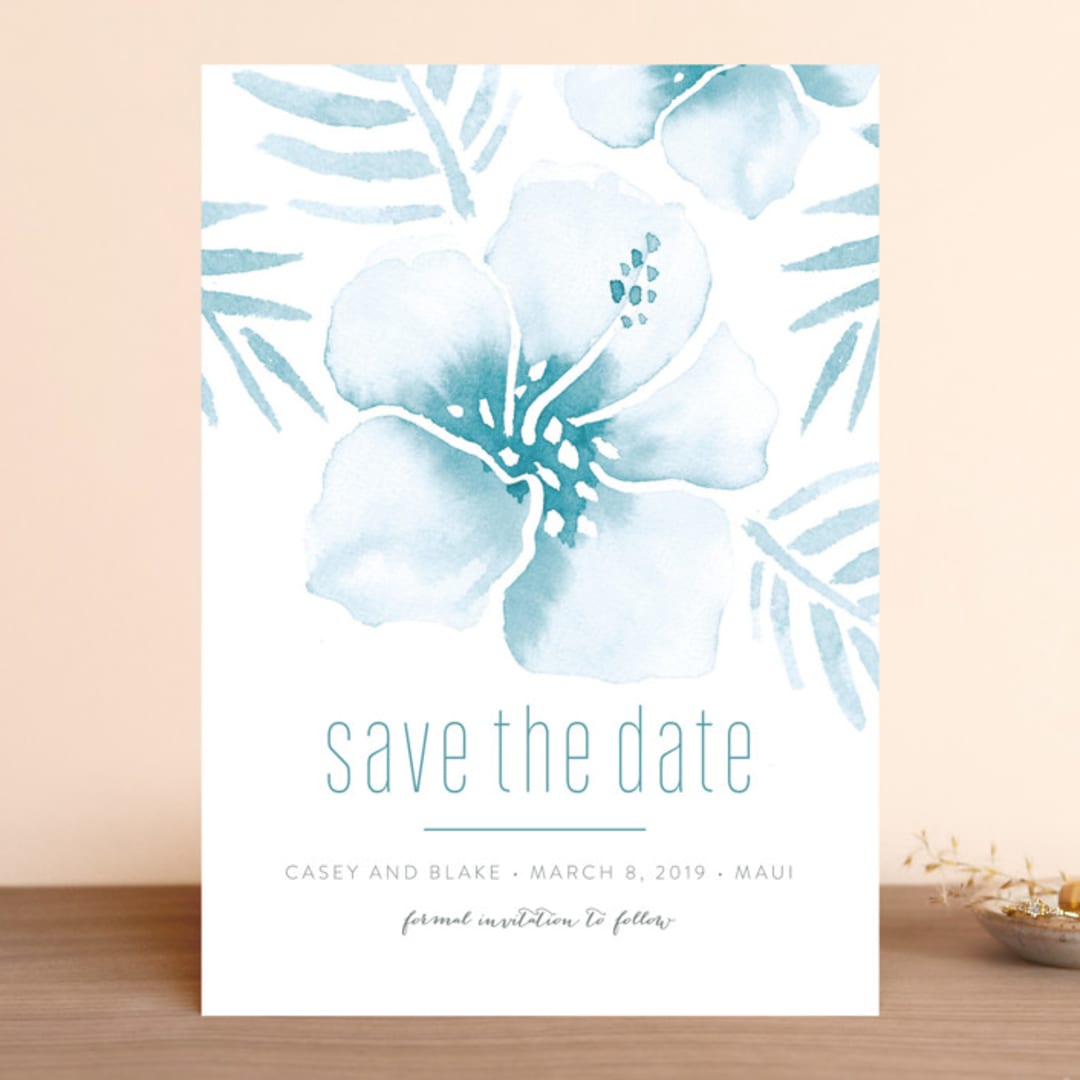 "Tropical Hibiscus" - Save the Dates in La Mer by Rochelle Renee - Front