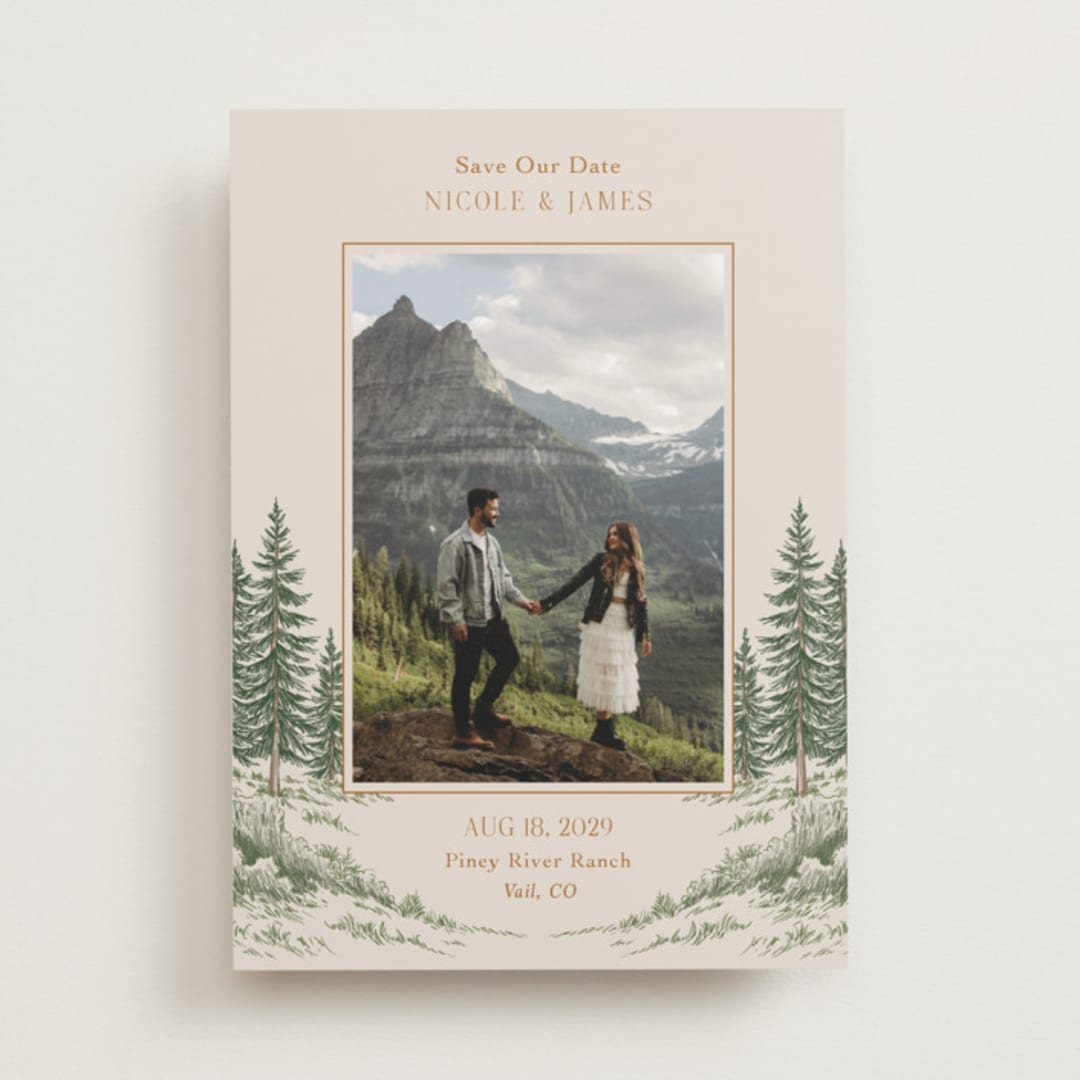 "Whispering Pines" - Save the Dates in Forest by Elly - Front