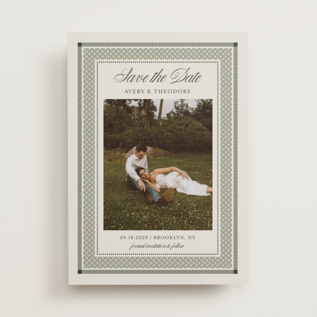 "Literary" - Save the Dates in Moss by Kelly Watkins - Front