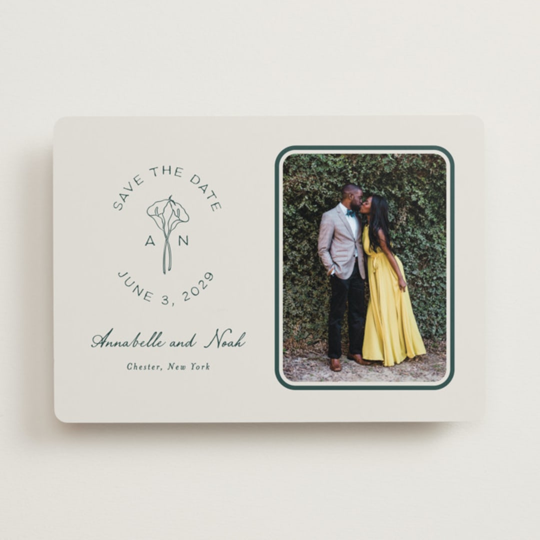 "Pair of Calla Lilies" - Save the Dates in Sage by Leah Bisch - Front