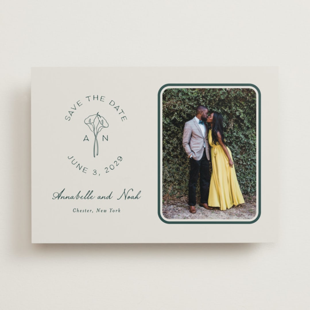 "Pair of Calla Lilies" - Save the Dates in Sage by Leah Bisch - Front