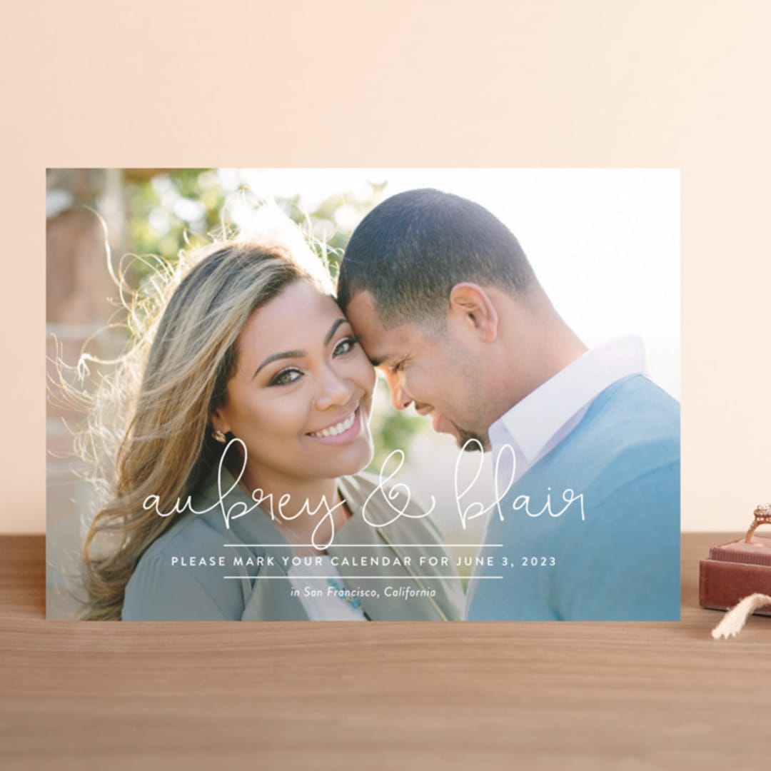 "sitting in a tree" - Save the Dates in Linen by Erin Deegan - Front