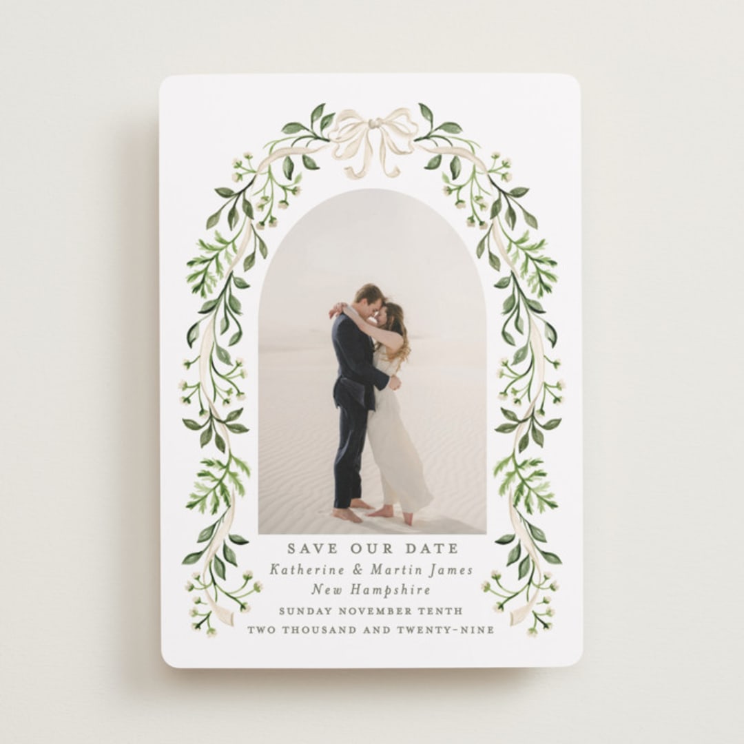 "Greenery crest" - Save the Dates in Sage by Sarah Knight - Front