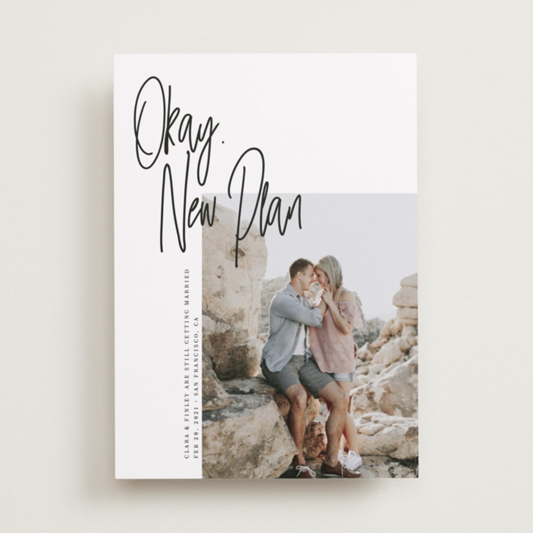 "Okay, New Plan" - Save the Dates in Jet Black by Maria Hilas-Louie - Front