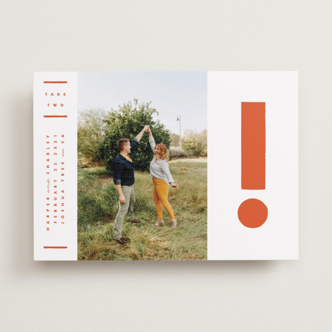 "The Exclamation" - Save the Dates in Persimmon by Yours Madly - Front