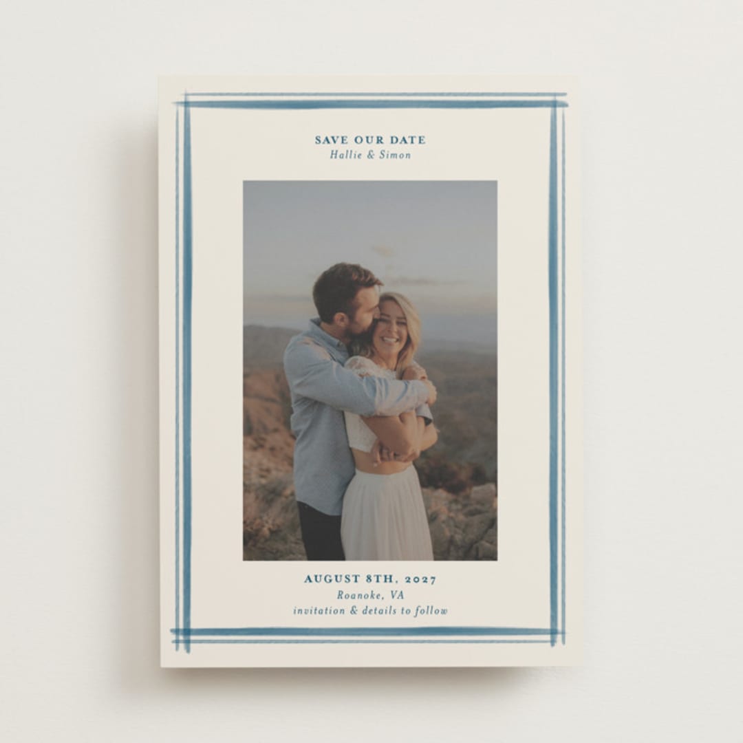 "Gingham Border" - Save the Dates in Indigo by Hannah Bowman - Front