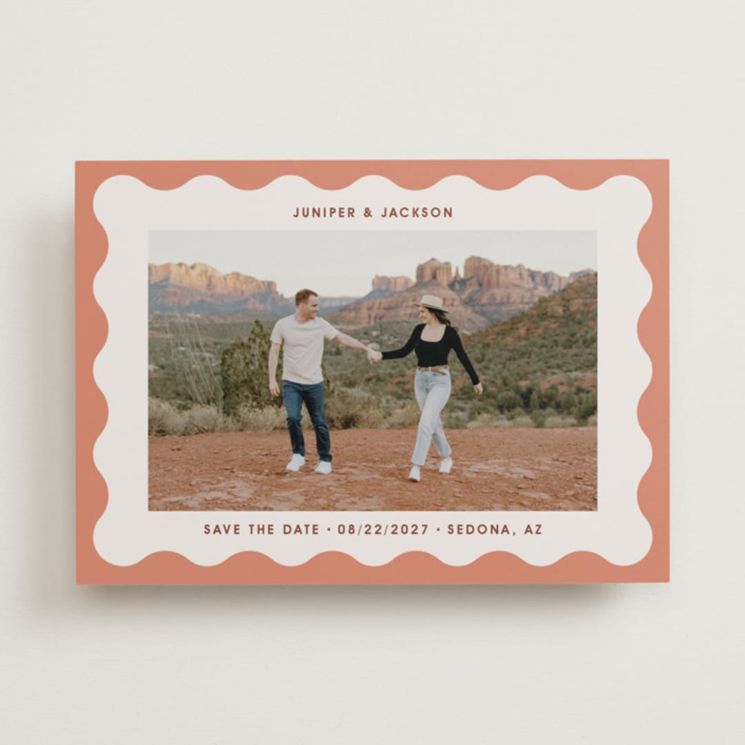 "wavy frame" - Save the Dates in Apricot by Kelly Watkins - Front