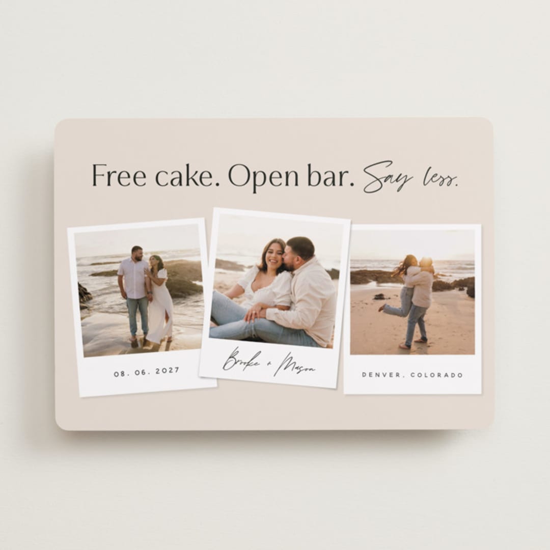 "Say Less" - Save the Dates in Almond by Stephanie Hawkes - Front