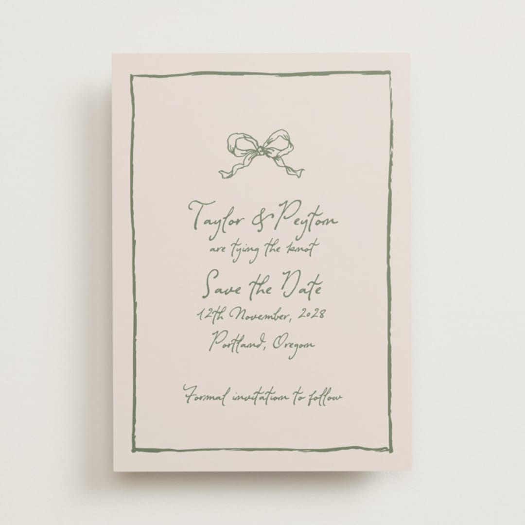 "ribbon bow drawing" - Save the Dates in Moss by Cass Loh - Front