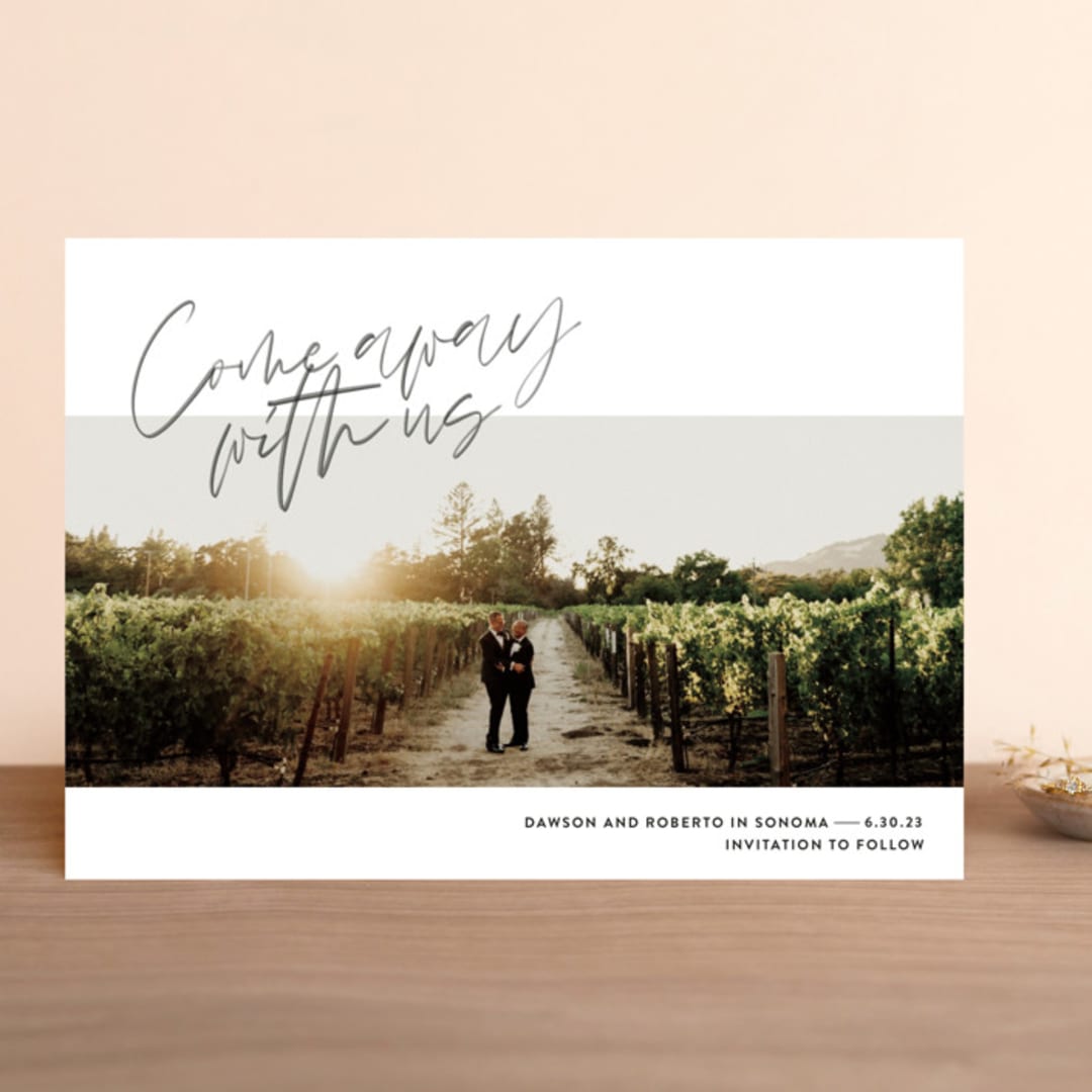 "Come Away" - Save the Dates in Cloud by Jody Wody - Front