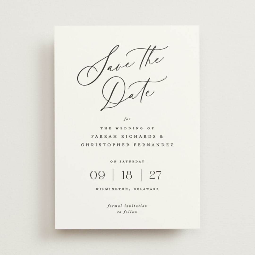 "Beautifully Scripted" - Save the Dates in Pearl by Hooray Creative - Front